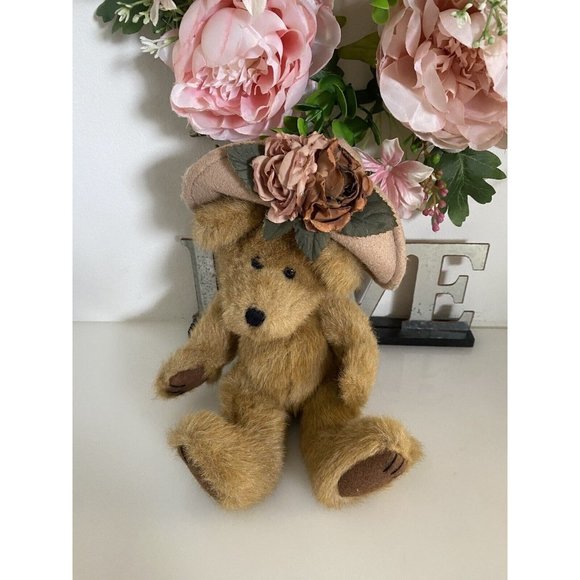 Vtg Boyd’s Bear Teddy Bears w Flowered Hat Floral Posable Farmhouse Cottagecore - Picture 8 of 16